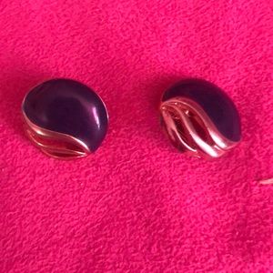 Navy blue and sliver circle earrings vintage clip on